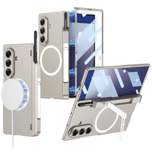 Magnetic Hinge Hidden Bracket All - included Case With Pen Box For Galaxy Z Fold 7/6/5/4/3