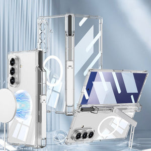 Magnetic Hinge Hidden Bracket All - included Clear Phone Case With Pen Box For Galaxy Z Fold 7/6/5