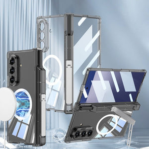 Magnetic Hinge Hidden Bracket All - included Clear Phone Case With Pen Box For Galaxy Z Fold 7/6/5