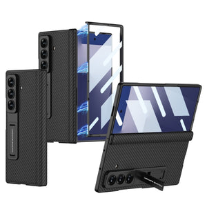 Magnetic Hinge Hidden Bracket All - included Leather Case With Back Screen Protector For Galaxy Z Fold 7/6/5