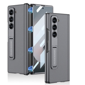 Magnetic Hinge Hidden Bracket All - included Leather Case With Back Screen Protector For Galaxy Z Fold 7/6/5