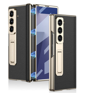 Magnetic Hinge Hidden Bracket All - included Leather Case With Back Screen Protector For Galaxy Z Fold 7/6/5