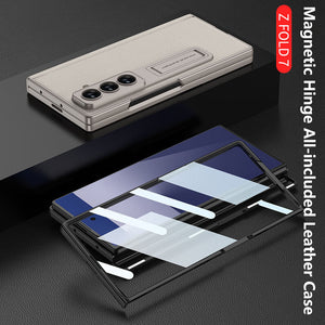 Magnetic Hinge Hidden Bracket All - included Leather Case With Back Screen Protector For Galaxy Z Fold 7/6/5