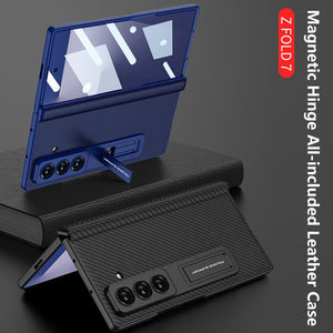 Magnetic Hinge Hidden Bracket All - included Leather Case With Back Screen Protector For Galaxy Z Fold 7/6/5