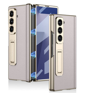 Magnetic Hinge Hidden Bracket All - included Leather Case With Back Screen Protector For Galaxy Z Fold 7/6/5