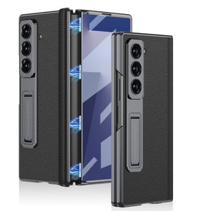 Magnetic Hinge Hidden Bracket All - included Leather Case With Back Screen Protector For Galaxy Z Fold 7/6/5