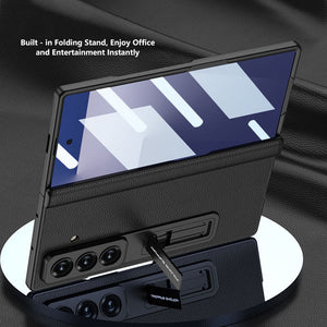 Magnetic Hinge Hidden Bracket All - included Leather Case With Back Screen Protector For Galaxy Z Fold 7/6/5