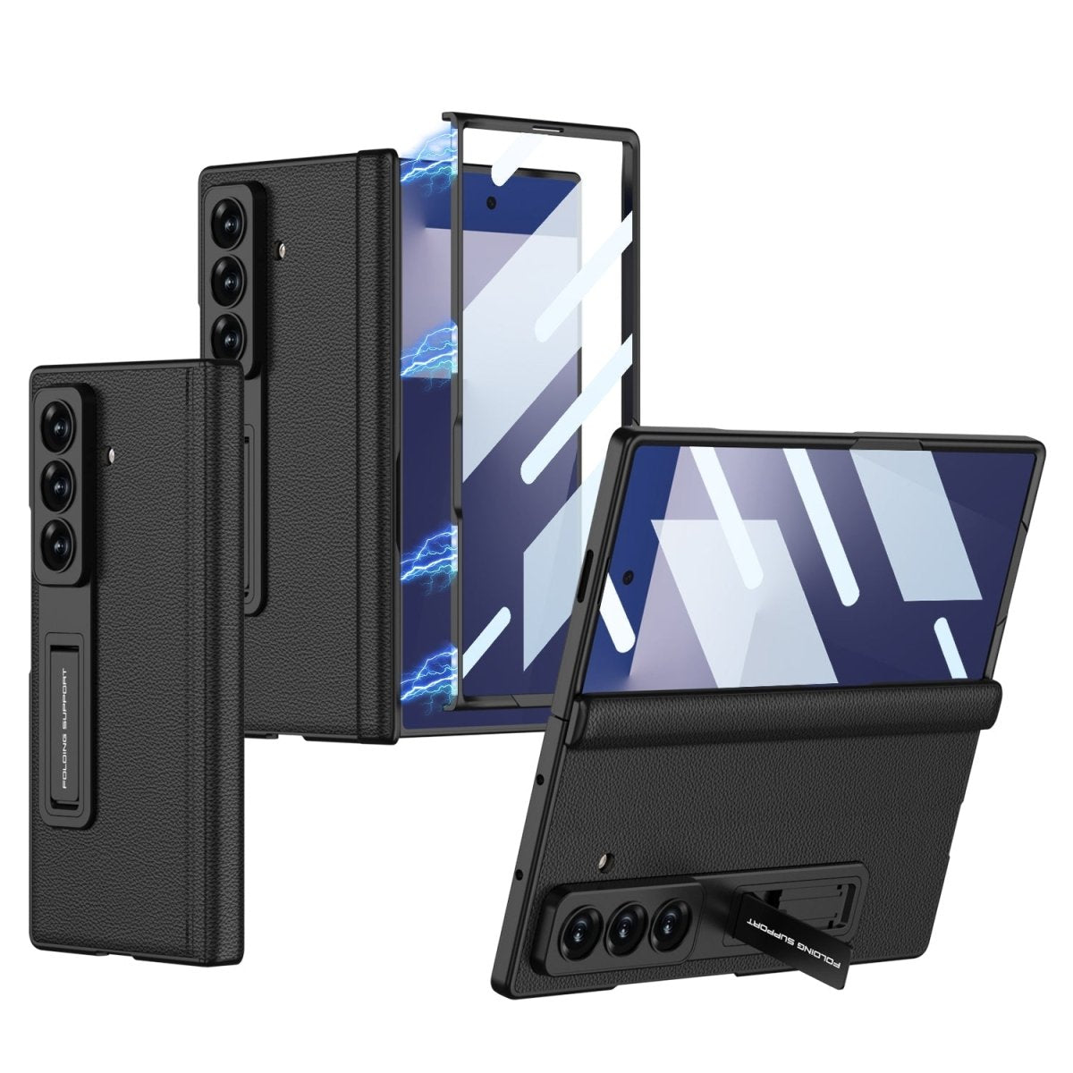 Magnetic Hinge Hidden Bracket All - included Leather Case With Back Screen Protector For Galaxy Z Fold 7/6/5