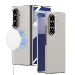Magnetic Magsafe Leather Phone Case With Back Screen Glass For Galaxy Z Fold 7