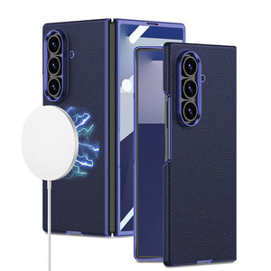 Magnetic Magsafe Leather Phone Case With Back Screen Glass For Galaxy Z Fold 7