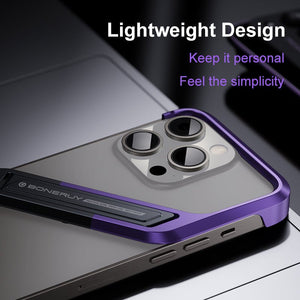S - shaped Aluminum Alloy Hidden Stand Rimless Case For iPhone 16 15 14 Series