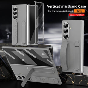 Shockproof Phone Case With Wristband Bracket Back For Galaxy Z Fold 7/6/5/4 With Screen Glass Protector