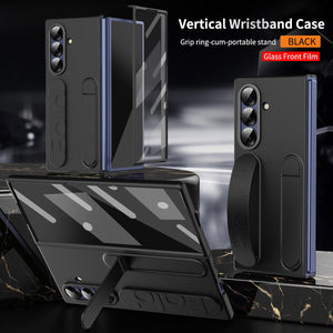 Shockproof Phone Case With Wristband Bracket Back For Galaxy Z Fold 7/6/5/4 With Screen Glass Protector