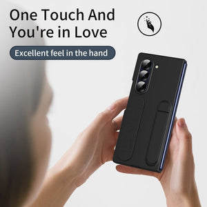 Shockproof Phone Case With Wristband Bracket Back For Galaxy Z Fold 7/6/5/4 With Screen Glass Protector