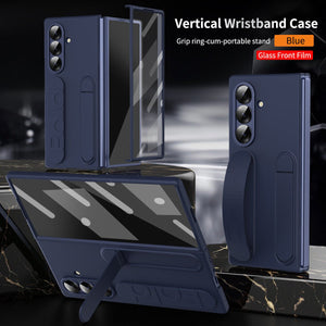 Shockproof Phone Case With Wristband Bracket Back For Galaxy Z Fold 7/6/5/4 With Screen Glass Protector
