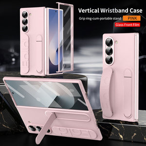 Shockproof Phone Case With Wristband Bracket Back For Galaxy Z Fold 7/6/5/4 With Screen Glass Protector