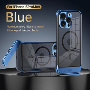 Transparent Aluminum Alloy Aromatherapy Magnetic Phone Case For iPhone 16 15 14 13 Series