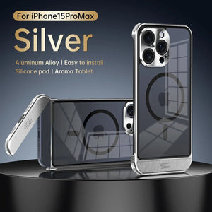 Transparent Aluminum Alloy Aromatherapy Magnetic Phone Case For iPhone 16 15 14 13 Series