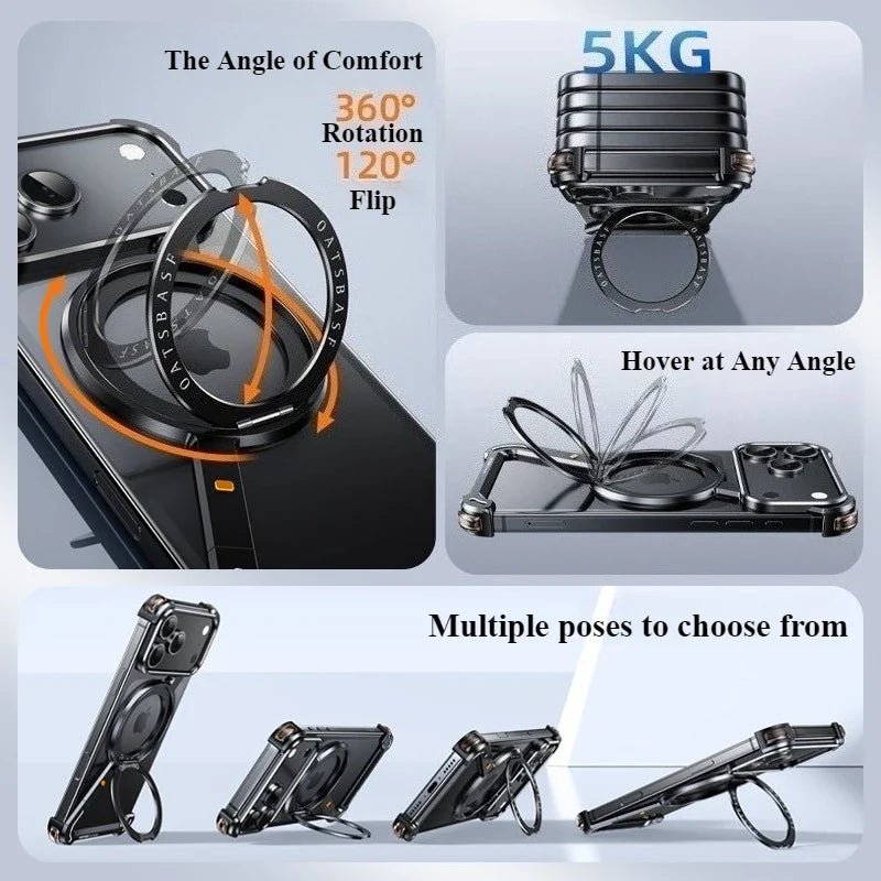 360° Rotate Stand Frameless Shockproof Protector Cover Metal Magnetic Magsafe Phone Case for iPhone 17 Series