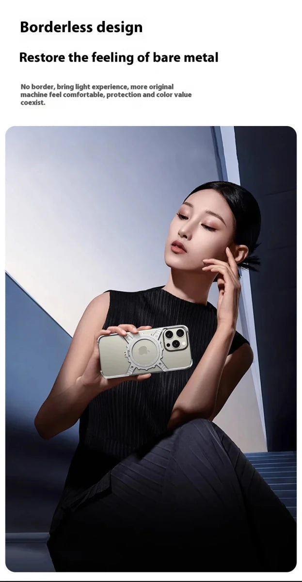 360° Stand Metal Aluminum Alloy Frameless Phone Case For iPhone 16 15 Series