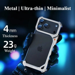 9 - Shaped Metal Frameless Shockproof Phone Case with Stand Magsafe Minimalist Bumper for iPhone 17 Series