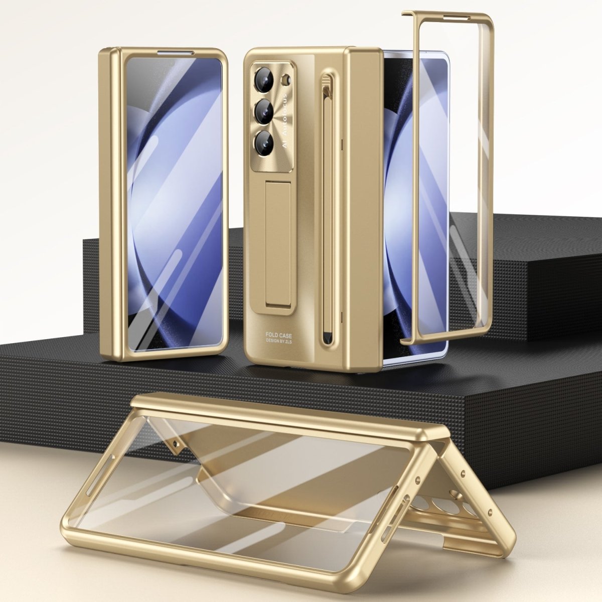 Armor Electroplated Anti - fall Protective Phone Case With Pen Tray Shell and Film For Galaxy Z Fold 7/6/5/4
