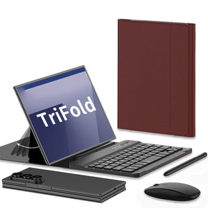 Business Keyboard Leather Cover With Bluetooth Mouse & Stylus For Galaxy Z TriFold