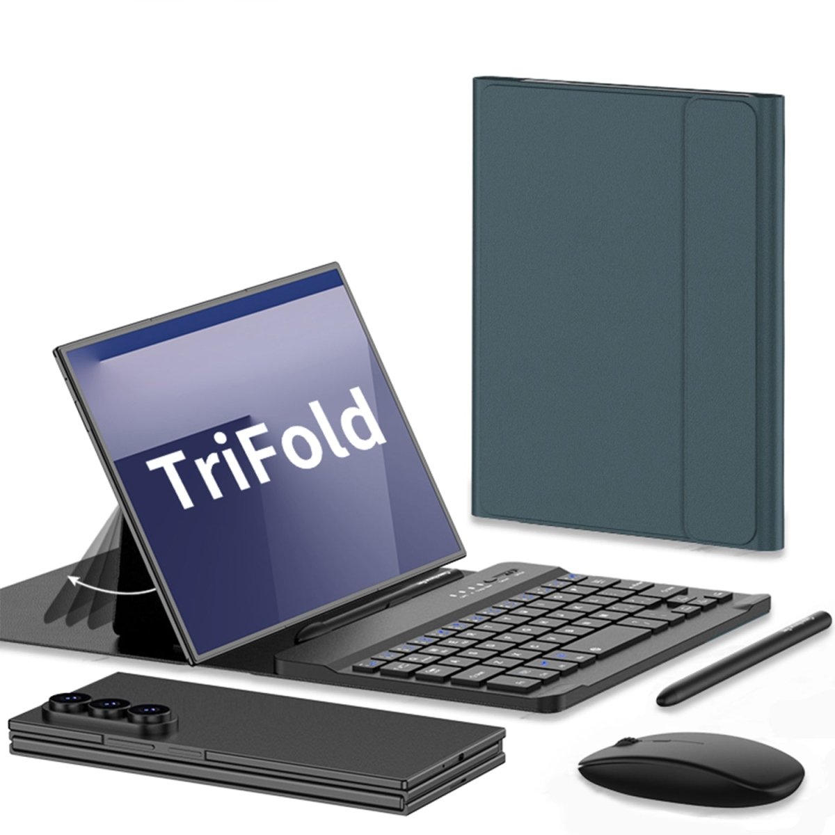 Business Keyboard Leather Cover With Bluetooth Mouse & Stylus For Galaxy Z TriFold