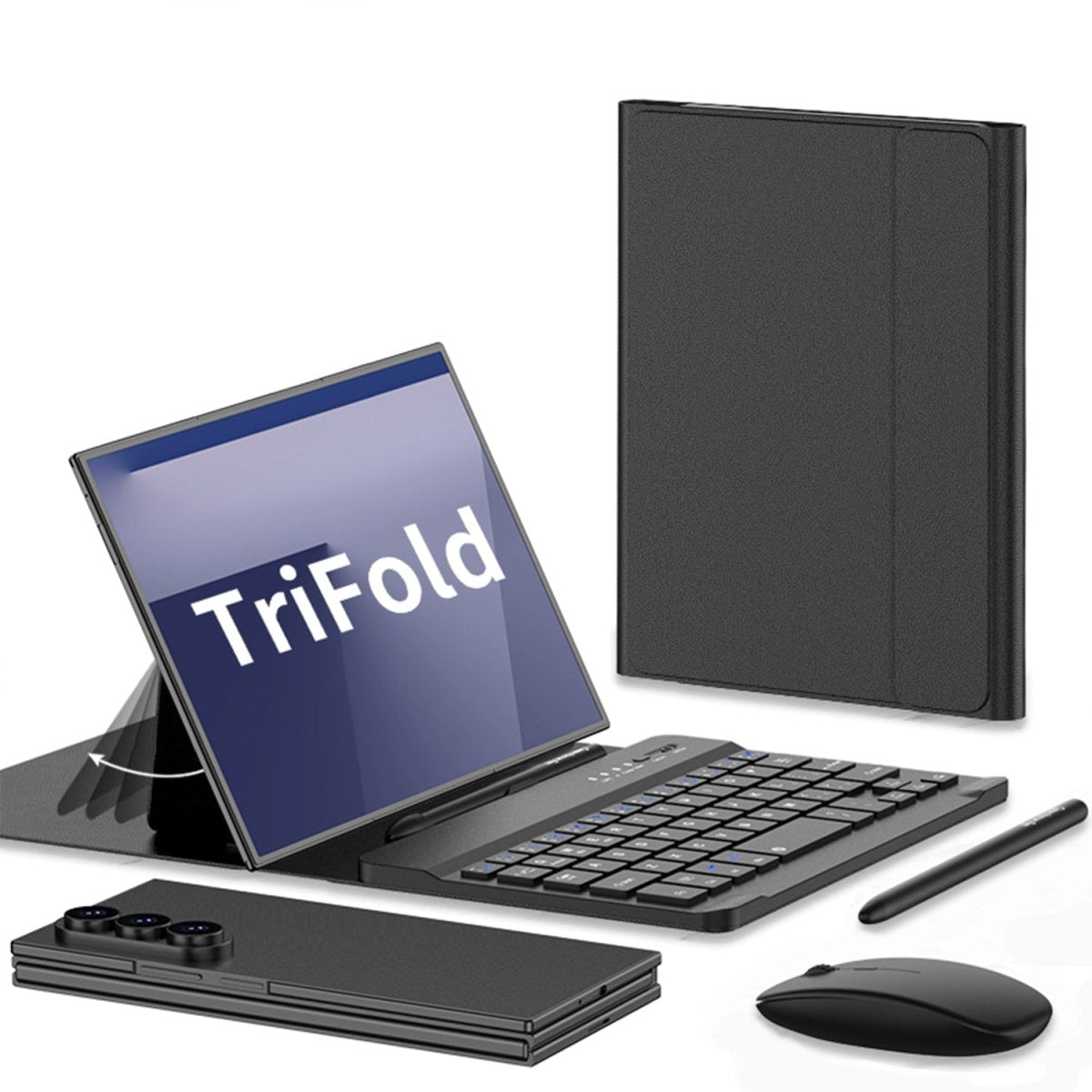Business Keyboard Leather Cover With Bluetooth Mouse & Stylus For Galaxy Z TriFold