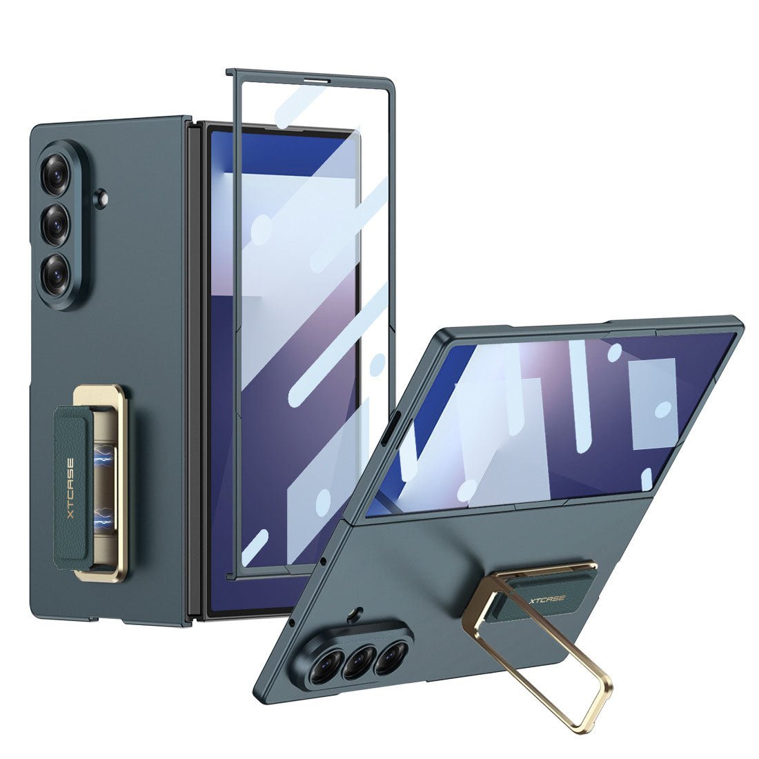Business - style Bracket Protective Phone Case With Back Screen Film For Galaxy Z Fold 7