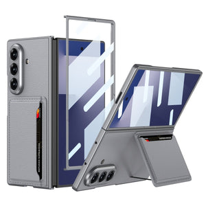 Business - style Leather Card Holderr Phone Case With Back Screen Film For Galaxy Z Fold 7/6/5
