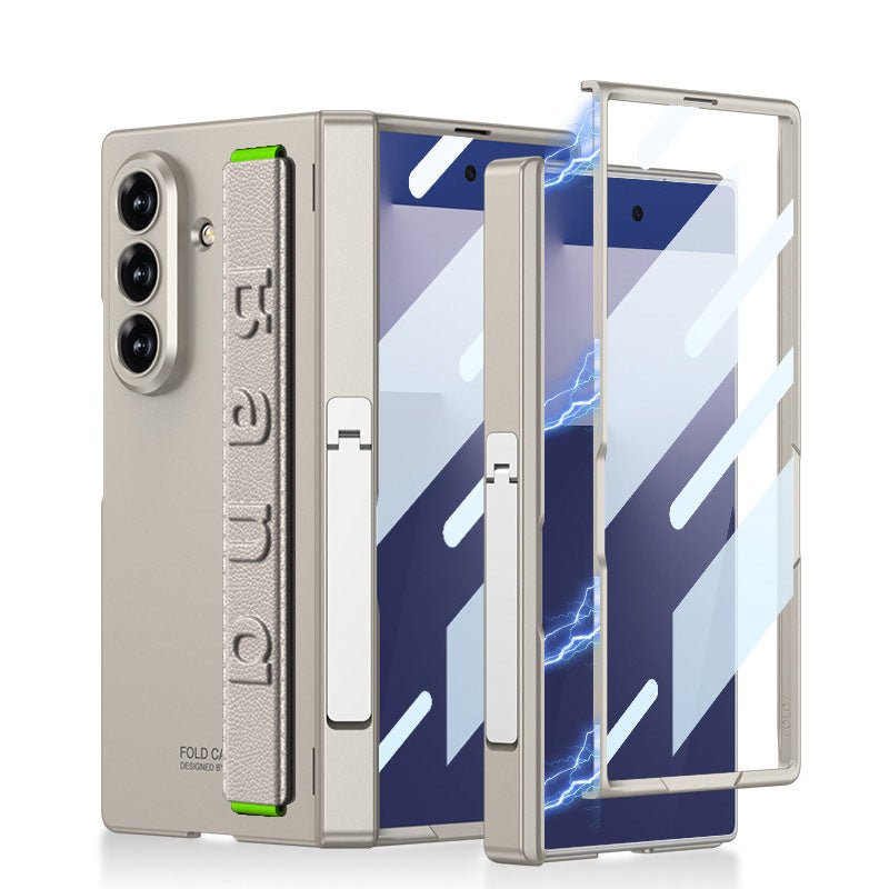 Business - style Magnetic Hinge Barcket Phone Case With Wristband For Galaxy Z Fold7