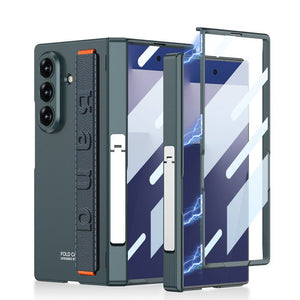 Business - style Magnetic Hinge Barcket Phone Case With Wristband For Galaxy Z Fold7