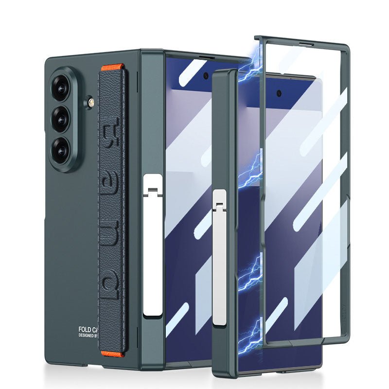 Business - style Magnetic Hinge Barcket Phone Case With Wristband For Galaxy Z Fold7