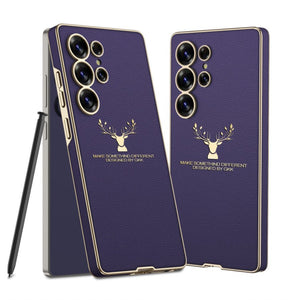 Deer Pattern Leather Shockproof Phone Cover For Galaxy S25 Ultra