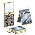 Electroplated Leather Magnetic Hinge Ring Holder Case For Galaxy Z Flip 7/6/5/4 With Front Protection Film