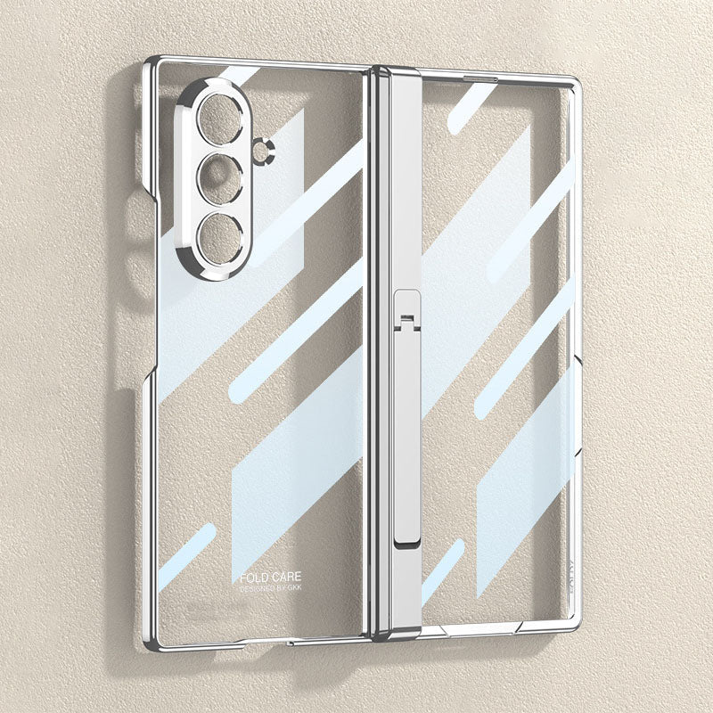 Electroplated Magnetic Hinge Clear Phone Case With Bracket For Galaxy Z Fold 7/6/5