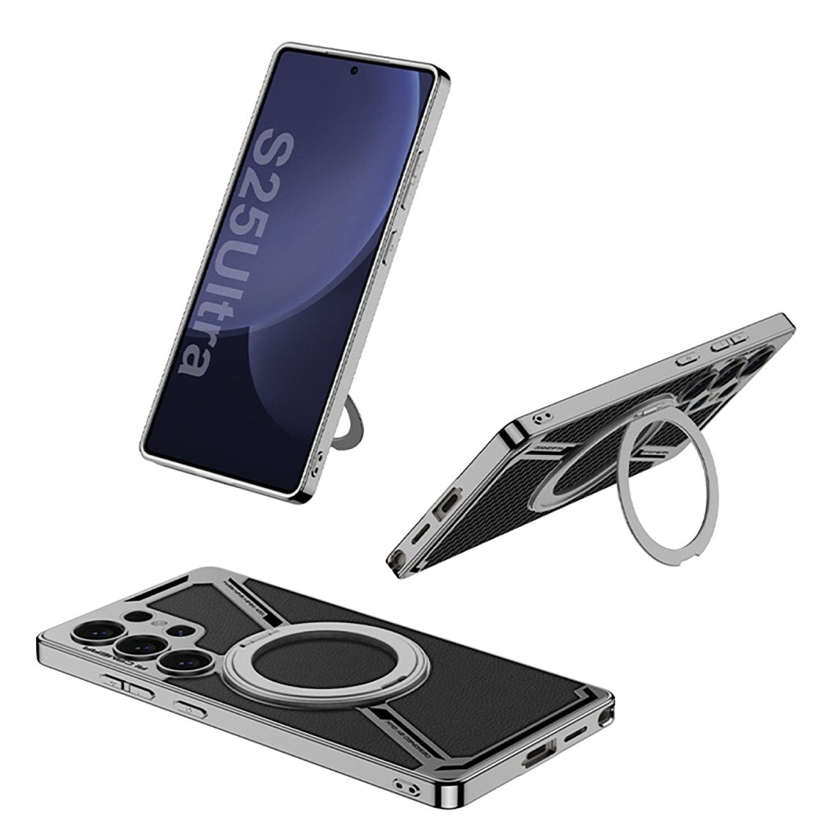 Electroplating Leather Shockproof Phone Case With Magnetic Ring Holder For Galaxy S25 S24 S23 Ultra