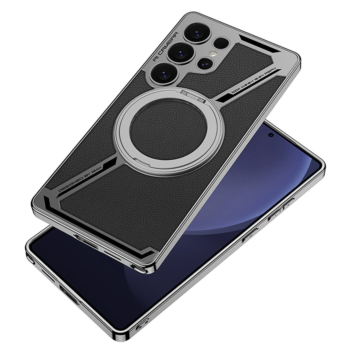 Electroplating Leather Shockproof Phone Case With Magnetic Ring Holder For Galaxy S25 S24 S23 Ultra