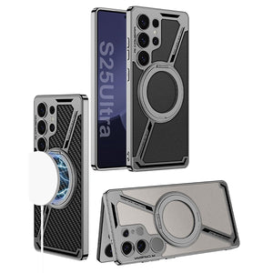 Electroplating Leather Shockproof Phone Case With Magnetic Ring Holder For Galaxy S25 S24 S23 Ultra