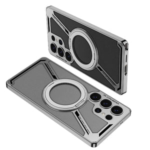 Electroplating Leather Shockproof Phone Case With Magnetic Ring Holder For Galaxy S25 S24 S23 Ultra