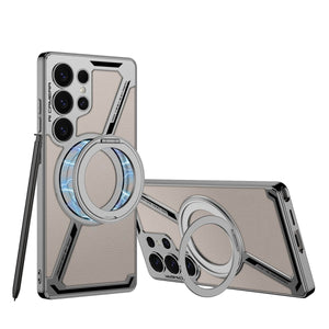 Electroplating Leather Shockproof Phone Case With Magnetic Ring Holder For Galaxy S25 S24 S23 Ultra