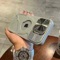 Fashion Logo Hole Magnetic Lens Protection Flip Bracket Case for iPhone 16 15 14 13 Series