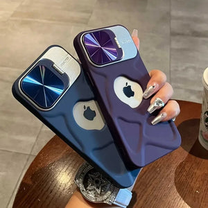 Fashion Logo Hole Magnetic Lens Protection Flip Bracket Case for iPhone 16 15 14 13 Series
