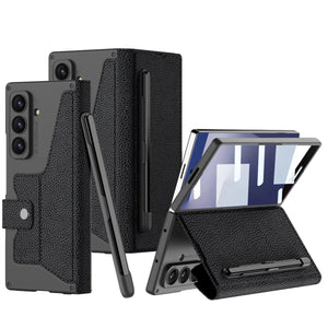 For Samsung Z Fold 7 6 Case S Leather Flip Cover S Pen Slot Anti - Slip Shockproof PU Mobile Phone Case