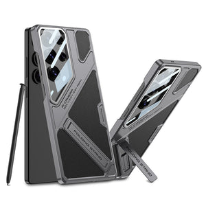 Full Lens Protection Leather Phone Case With Holder For Galaxy S26 S25 S24 S23 Ultra