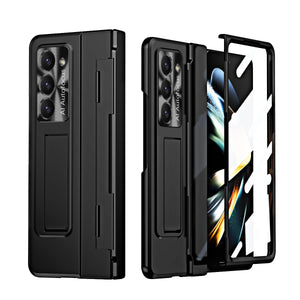 Golden Armor Hinge Magnetic Bracket Protective Phone Case With Front Protection Film For Galaxy Z Fold 7/6/5/4/3