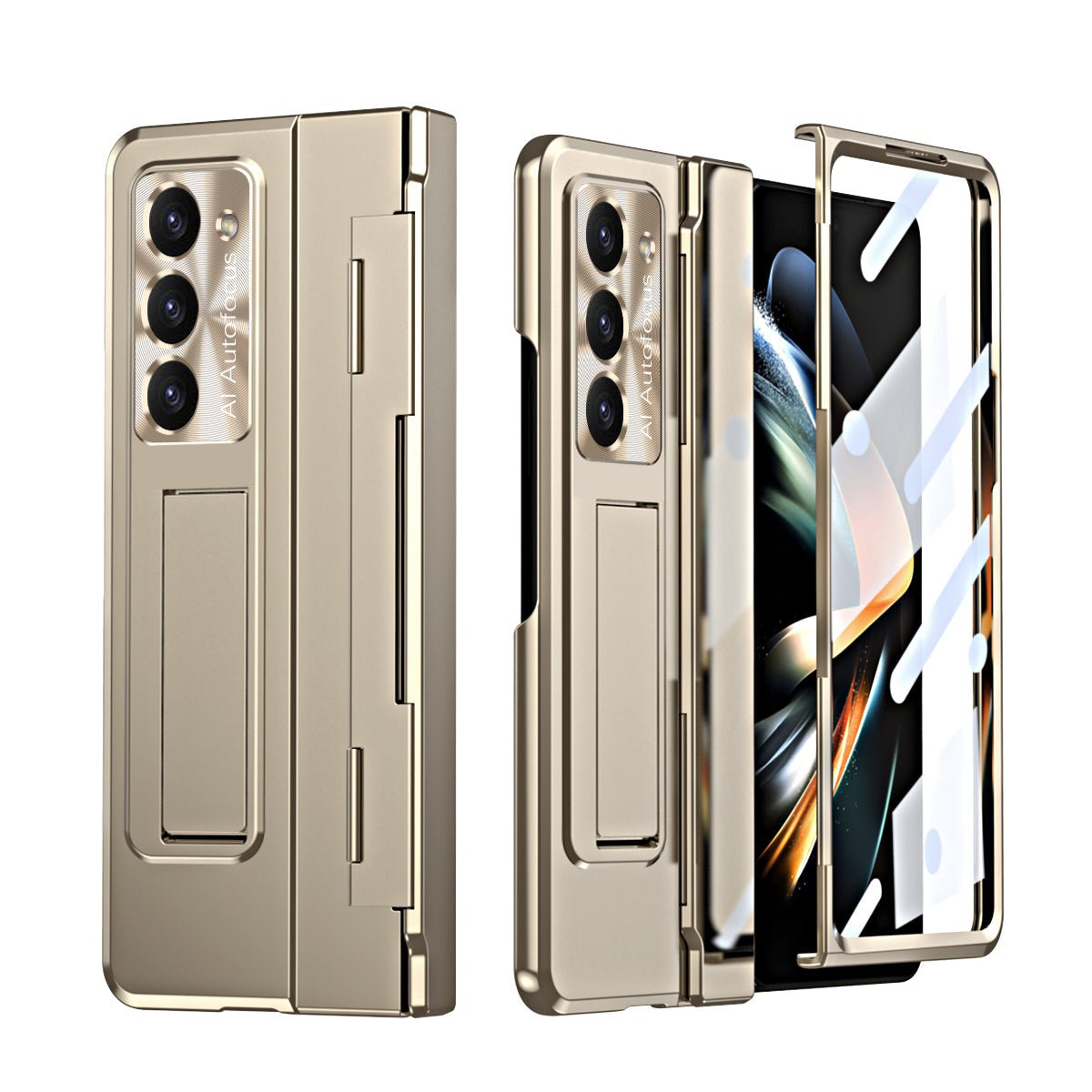 Golden Armor Hinge Magnetic Bracket Protective Phone Case With Front Protection Film For Galaxy Z Fold 7/6/5/4/3