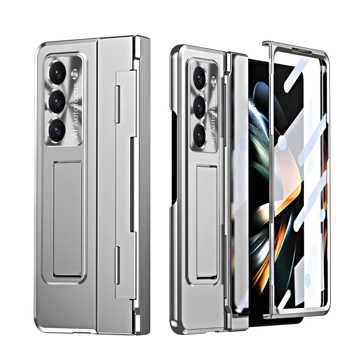 Golden Armor Hinge Magnetic Bracket Protective Phone Case With Front Protection Film For Galaxy Z Fold 7/6/5/4/3