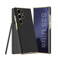 Golden Electroplated Leather Shockproof Phone Case For Galaxy S25 Ultra
